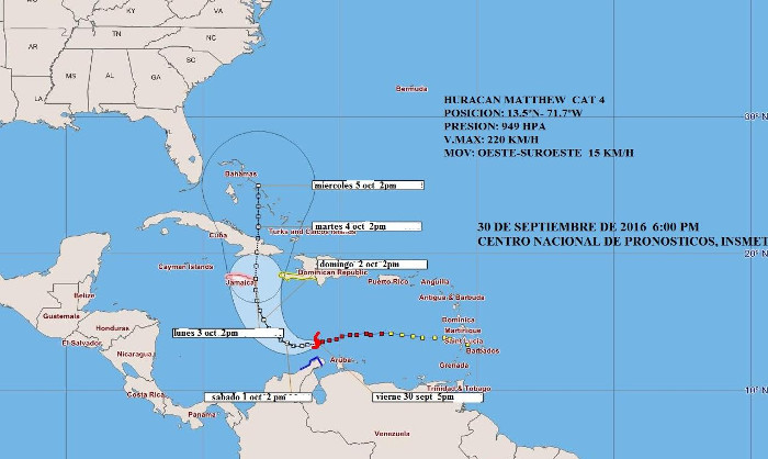 Huracán Matthew continúa intensificándose