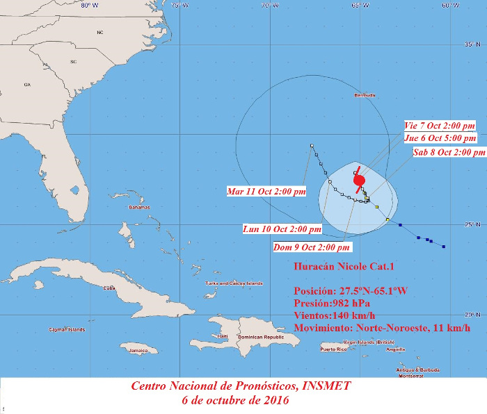 Imagen: Tomada de met.inf.cu Nicole se convierte en huracán