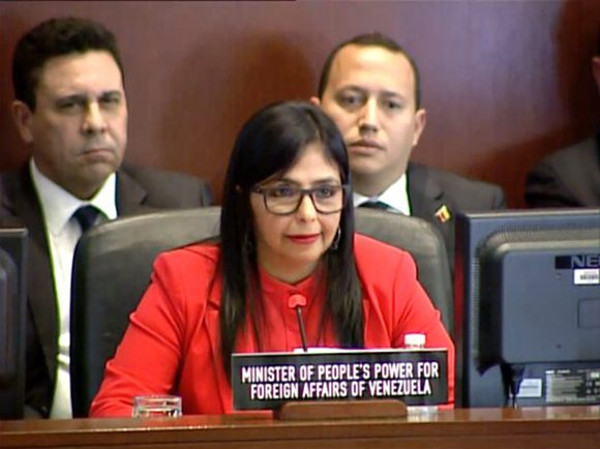 La canciller de la República, Delcy Rodríguez, denunció durante el Consejo Permanente de la Organización de Estados Americanos, que ha existido una agresión multiforme contra Venezuela que pretende dañar la imagen internacional del país. Foto: Tomada de cubadebate.cu
