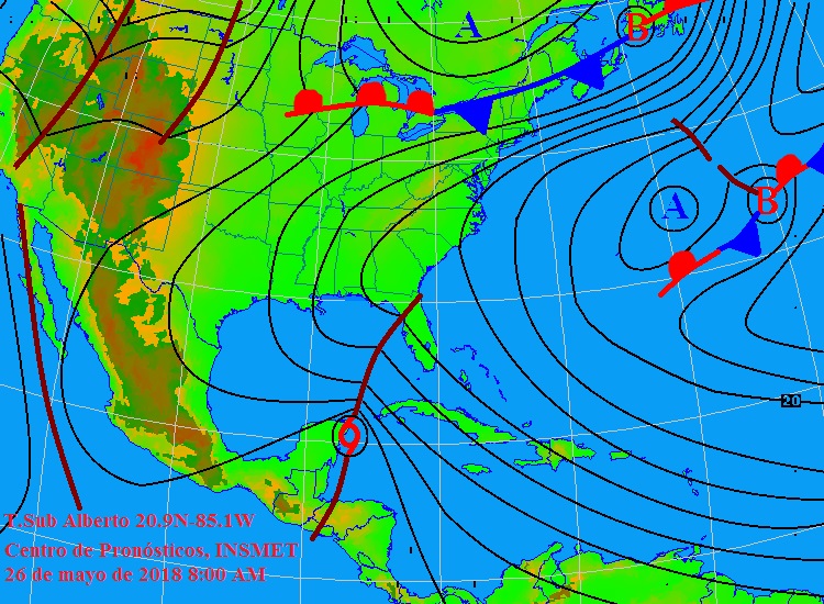 Foto: Tomada de insmet.cu Alberto se mueve hacia el canal de Yucatán