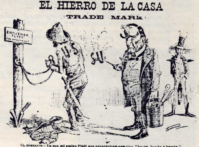 El 12 de junio de 1901, en una sesión secreta de la Asamblea Constituyente, fue sometida a votación la incorporación de la Enmienda Platt como apéndice a la Constitución de la República, aprobada el 21 de febrero: 16 delegados votaron que sí y 11 votaron en contra. Caricatura: Tomada de Cubahora. Actualidad de la Enmienda Platt en la doctrina imperialista