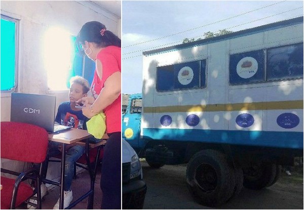 Collage: Tomado de www.cadenagramonte.cu Joven Club móvil en Santa Cruz del Sur