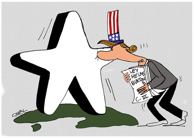 Caricatura: Tomada de acn.cu Cuba repudia activación de título III de la Helms - Burton