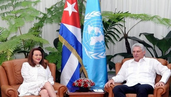 Foto: Tomada de cubadebate.cu Presidenta de la Asamblea General de la ONU conversó con Díaz-Canel