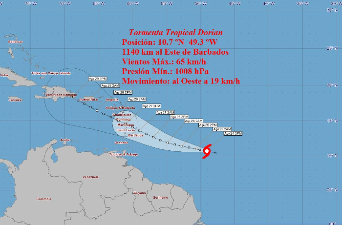 Imagen: Tomada de insmet.cu Dorian se desplaza sobre el arco de las Antillas menores