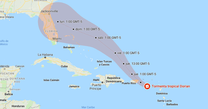 Foto: Tomada de maps.google.com Aviso de ciclón tropical no. 7: Dorian se acerca a Puerto Rico