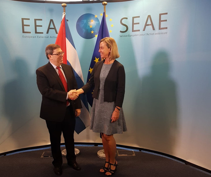 Foto: Bruno Rodríguez/Twitter Canciller cubano se reúne con Federica Mogherini