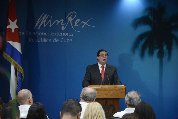 Bruno Rodríguez Parrilla, Ministro de Relaciones Exteriores, durante su intervención en conferencia de prensa sobre la presentación del informe "Cuba contra el Bloqueo", en el Ministerio de Relaciones Exteriores. Foto: Ariel Ley Royero/ACN Canciller cubano denuncia daños del bloqueo de EE.UU.