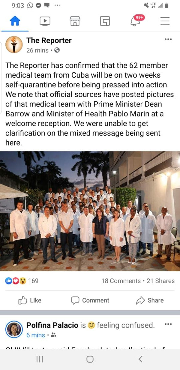  El reporte en las redes sociales de la Brigada Médica Cubana.
