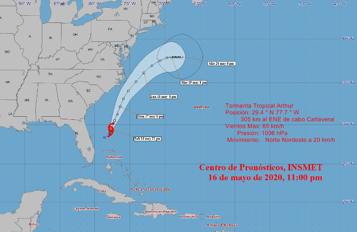 Imagen: Tomada de insmet.cu Arthur, primera tormenta tropical antes de la temporada
