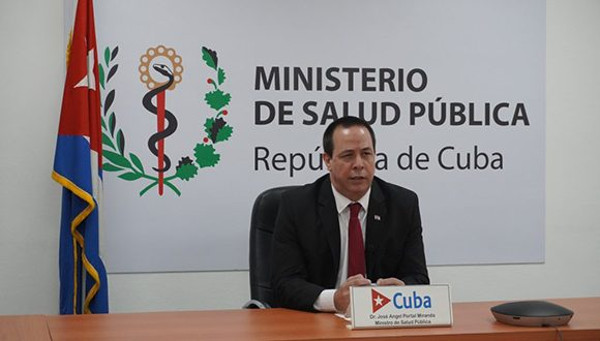 Ministro de Salud Pública de Cuba durante la 73a Asamblea Mundial de la Salud. Foto: Ministerio de Salud Pública.