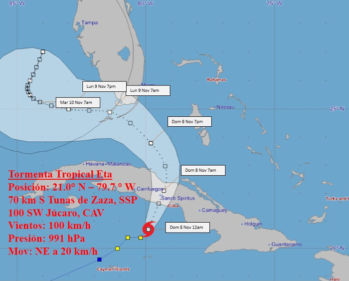 Imagen: Tomada de insmet.cu Eta se aproxima a la costa sur central de Cuba