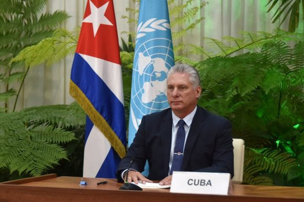 Díaz-Canel interviene en debate de la Asamblea General de la ONU. Foto: Estudios Revolución. Urge implementar políticas integrales en las que el ser humano sea la prioridad