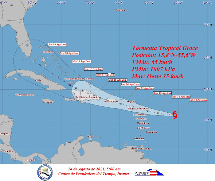 Imagen: Tomada de insmet.cu Depresión tropical Grace se aproxima a La Española