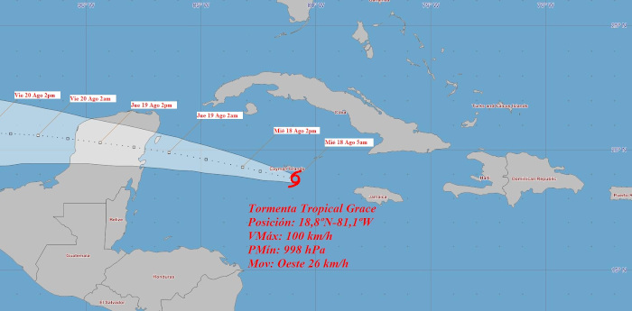 Imagen: Tomada de insmet.cu Nublados, chubascos y lluvias en las regiones central y occidental por tormenta tropical Grace