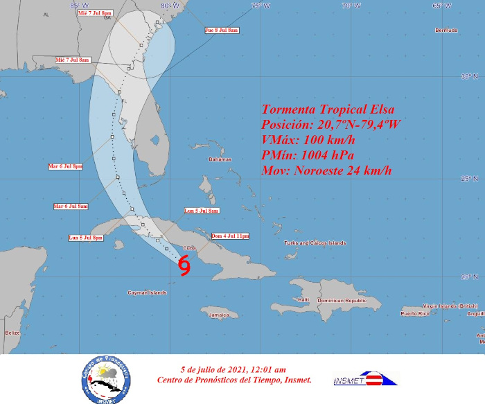 Imagen: Tomada de insmet.cu Elsa gana intensidad, con vientos máximos de 100 k/h, al sur de región central