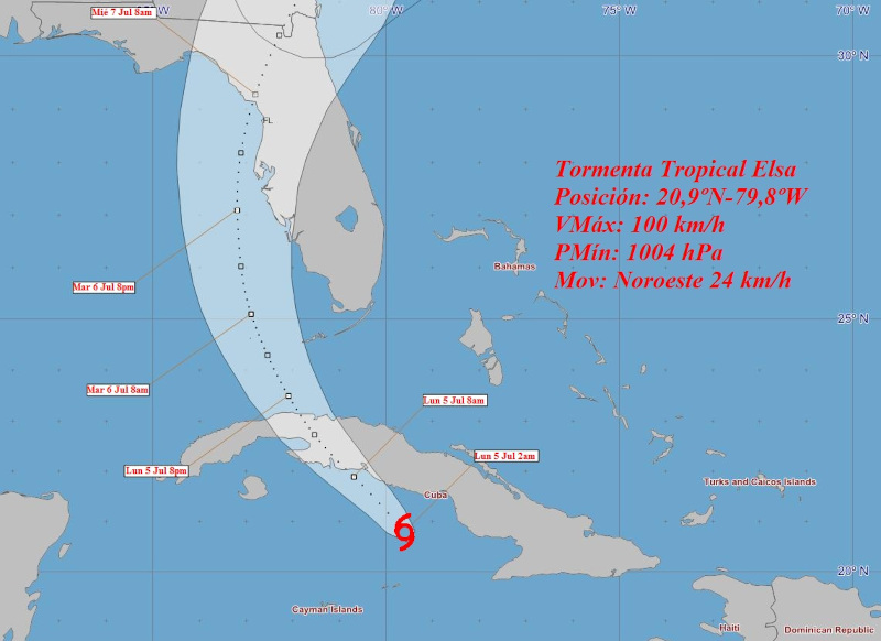 Imagen: Tomada de insmet.cu Con ligera disminución de su velocidad, Elsa podría penetrar por el sur de Matanzas