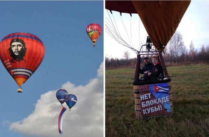 El aerostato Comandante, con una foto del Guerrillero Heroico, se elevó hoy al cielo desde las afueras de Moscú, como una de las iniciativas de las organizaciones de solidaridad con Cuba. Foto: tomada de prensa-latina.cu Numerosas acciones contra el bloqueo de EE.UU. y en apoyo a Cuba