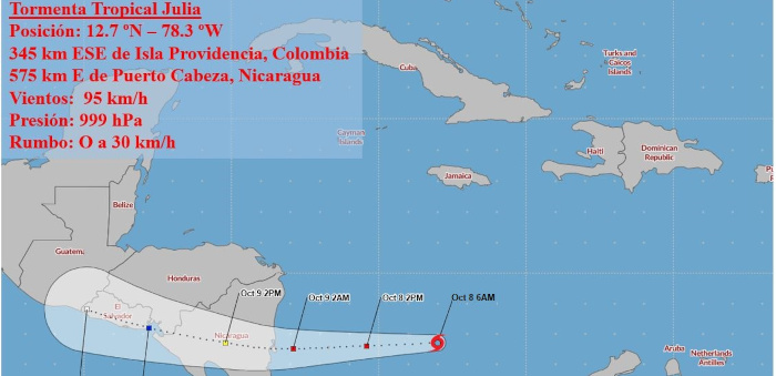 Alerta amarilla para Nicaragua ante amenaza de Julia