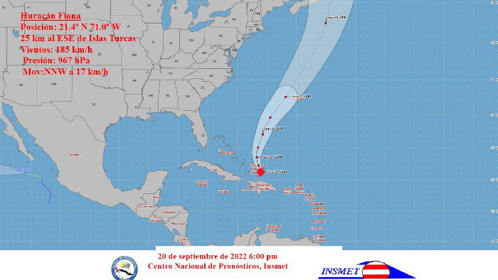 Imagen: Tomada de insmet.cu Huracán Fiona con categoría tres de la escala Saffir-Simpson