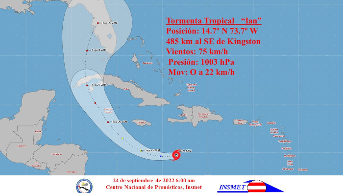 Imagen: Tomada de insmet.cu Más intensidad y organización en tormenta tropical Ian