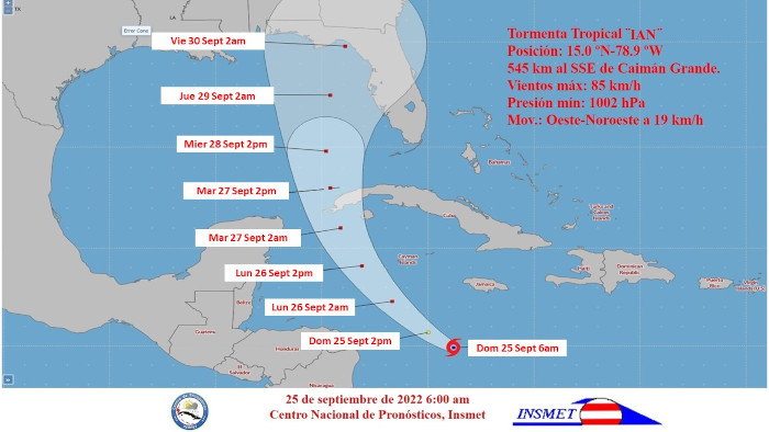 Imagen: Tomada de insmet.cu Este domingo se intensificará la tormenta tropical Ian
