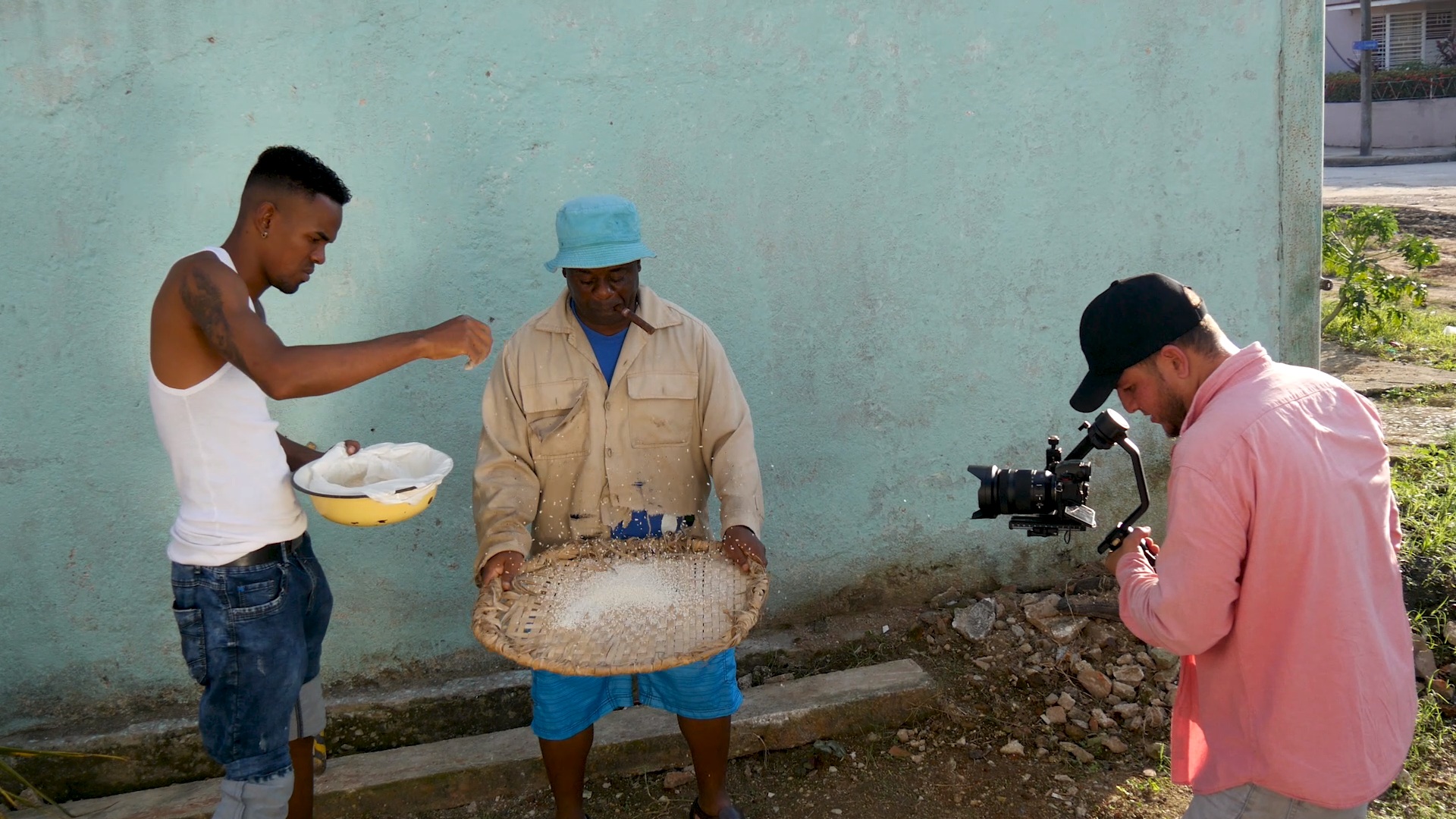 Director Oscar Alejandro Viñas in the middle of filming.
