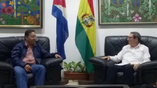 El presidente boliviano, Luis Arce, y el canciller de Cuba, Bruno Rodríguez. Foto: Cubaminrex/twitter Presidente boliviano en visita de trabajo a Cuba
