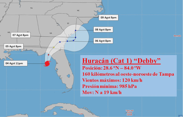 Imagen: Tomada de insmet.cu Debby se convierte en huracán en el golfo de México